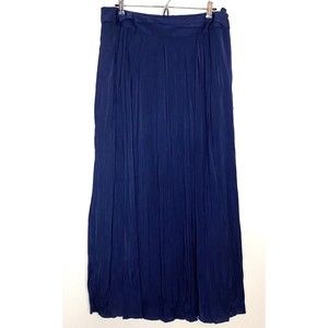 Chico's Women's Broomstick Navy Blue Boho Pleated Maxi Skirt Size 2/L/12